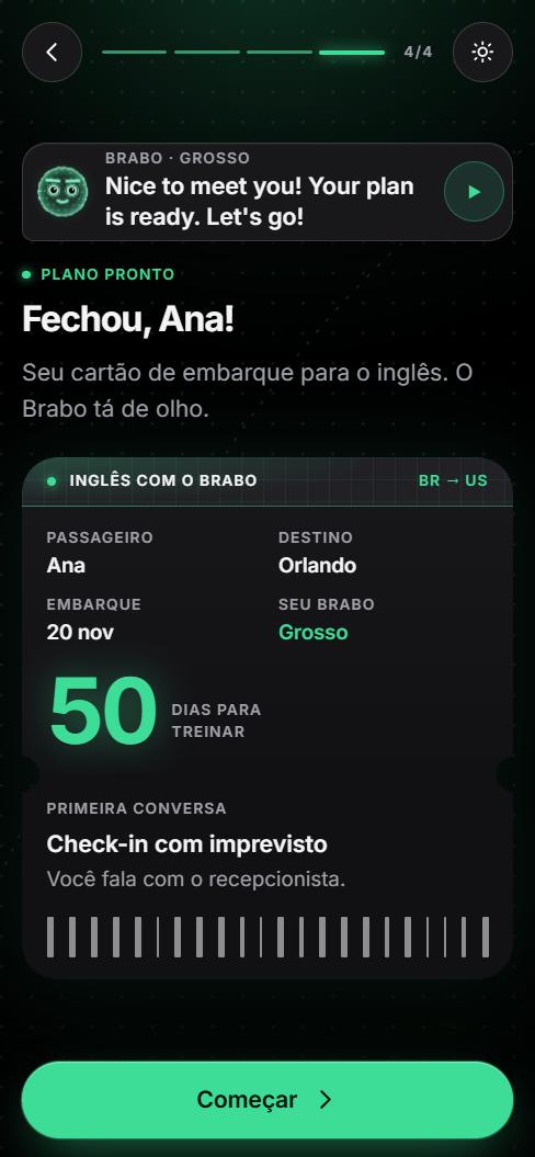 Tela do app: cartão de embarque com 50 dias para treinar