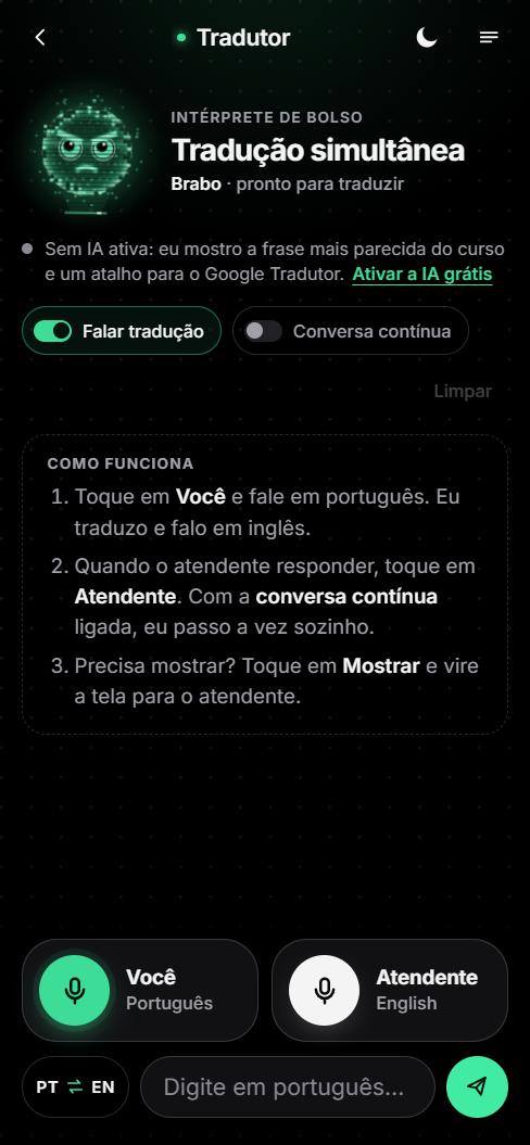 Tela do app: Tradutor com tradução simultânea