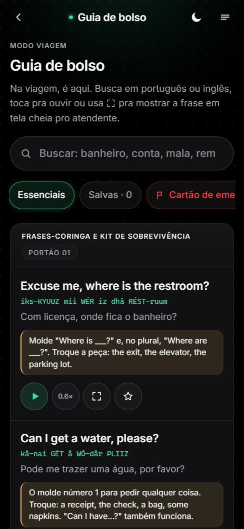 Tela do app: Guia de bolso com frases essenciais